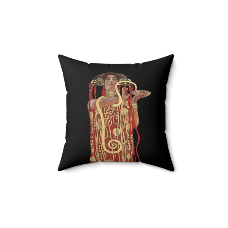 Gustav Klimt Hygieia Painting Spun Polyester Square Black Pillow - Image 2