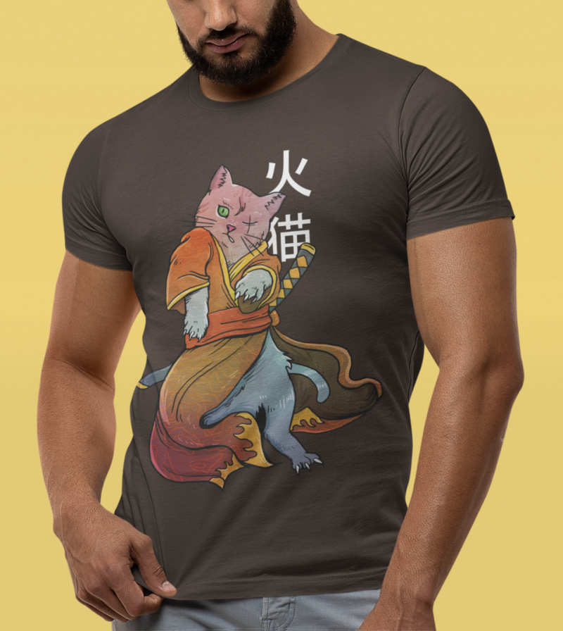 Samurai Cat Illustration T-Shirt Vintage Style