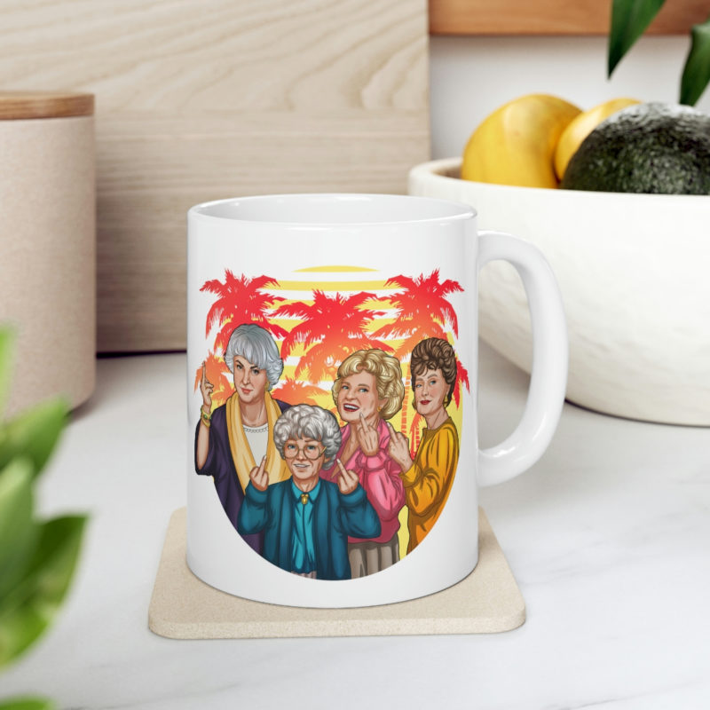 The best gift for fans of the show the Golden Girls. Order the Golden Girls giving the middle finger coffee mug.