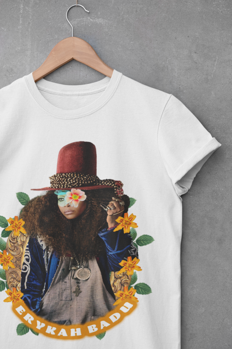 Erykah Badu Afro Bohemian style Unisex Jersey T-Shirt, Erykah Badu Tropical Afro Boho Aesthetic Style Tee