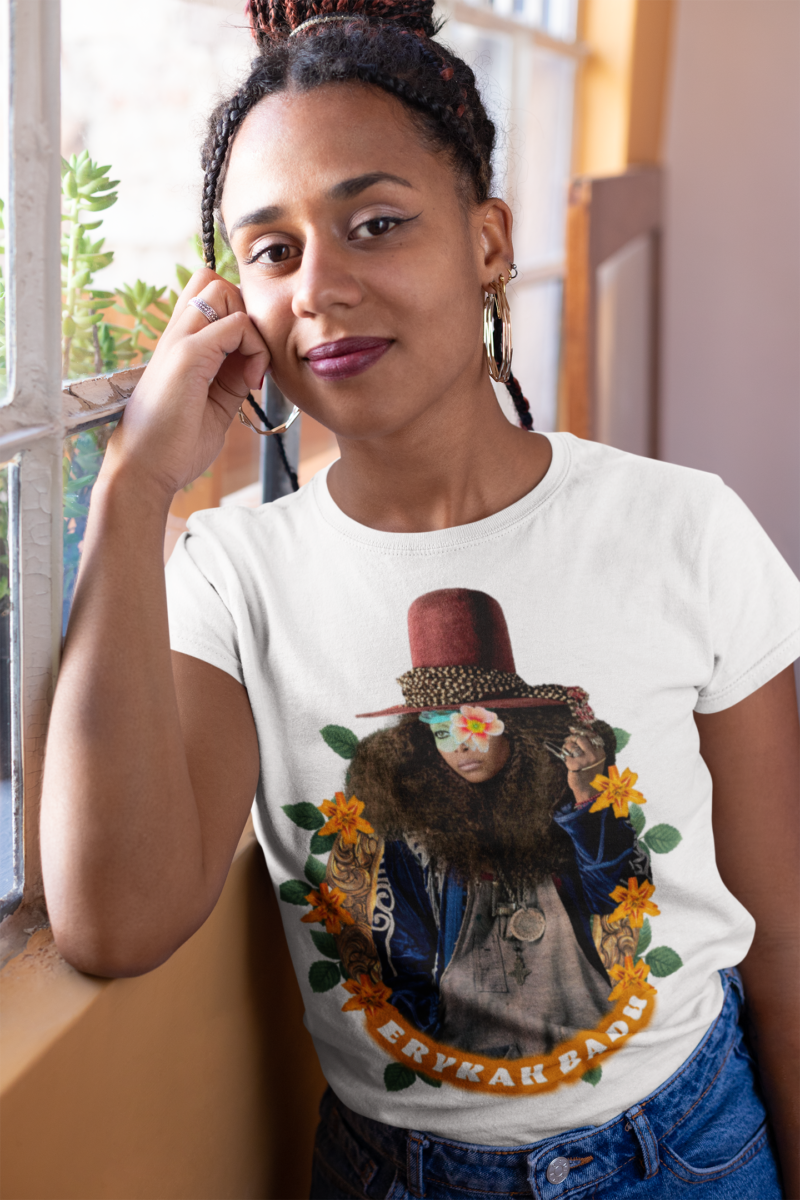 Erykah Badu Afro Bohemian style Unisex Jersey T-Shirt, Erykah Badu Tropical Afro Boho Aesthetic Style Tee