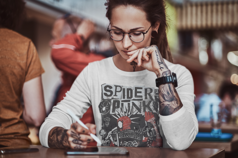 Long Sleeve Spider-Man t-shirt. Spidey Punk Tee